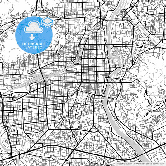 Layered PDF map of Okayama, Okayama, Japan