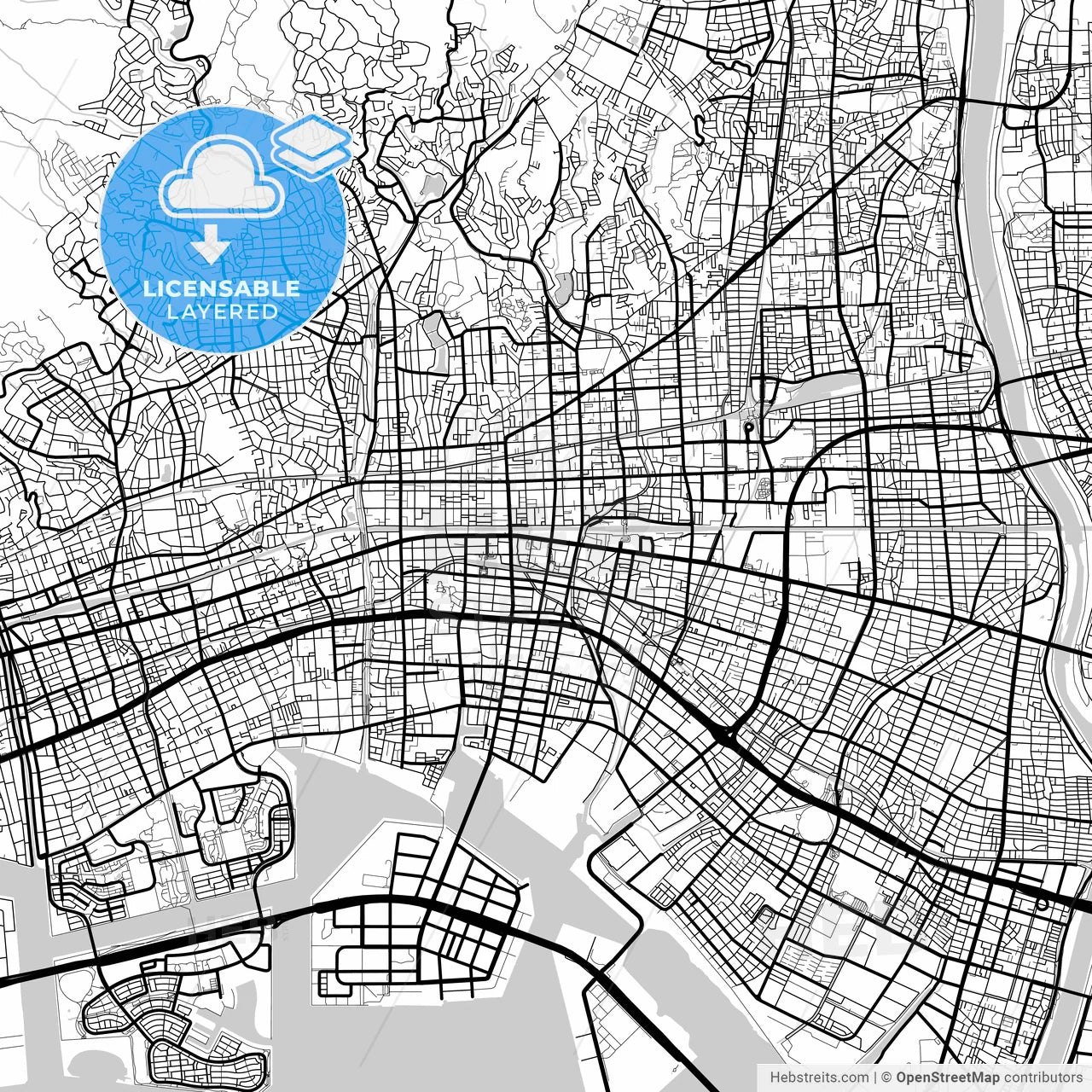 Layered PDF map of Nishinomiya, Hyōgo, Japan