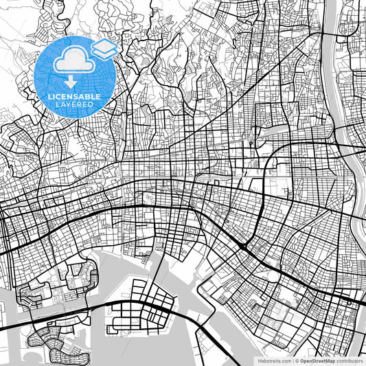 Layered PDF map of Nishinomiya, Hyōgo, Japan