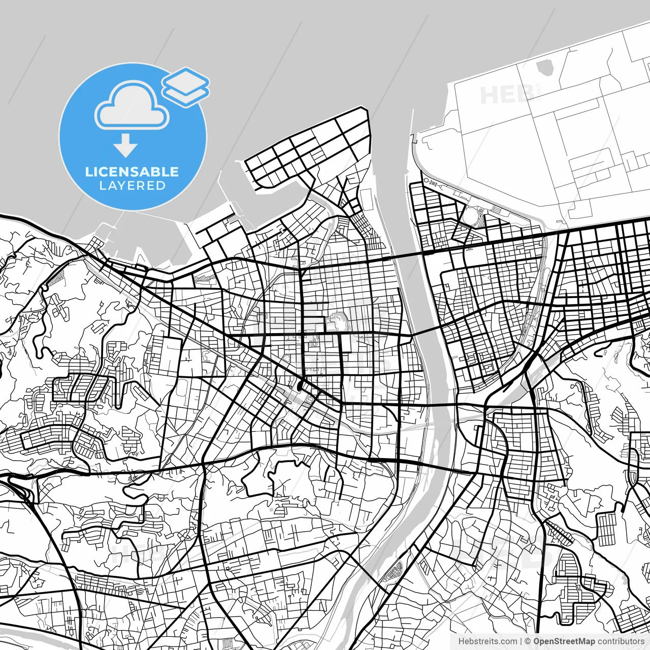 Layered PDF map of Ōita, Ōita, Japan