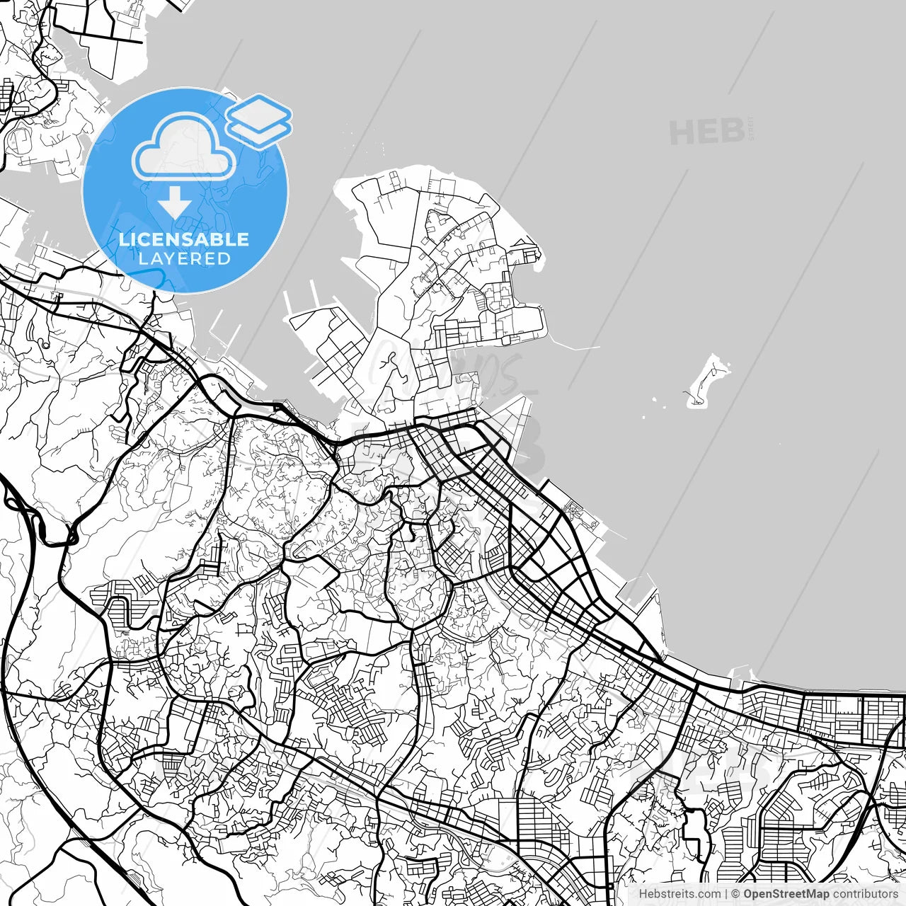 Layered PDF map of Yokosuka, Kanagawa, Japan