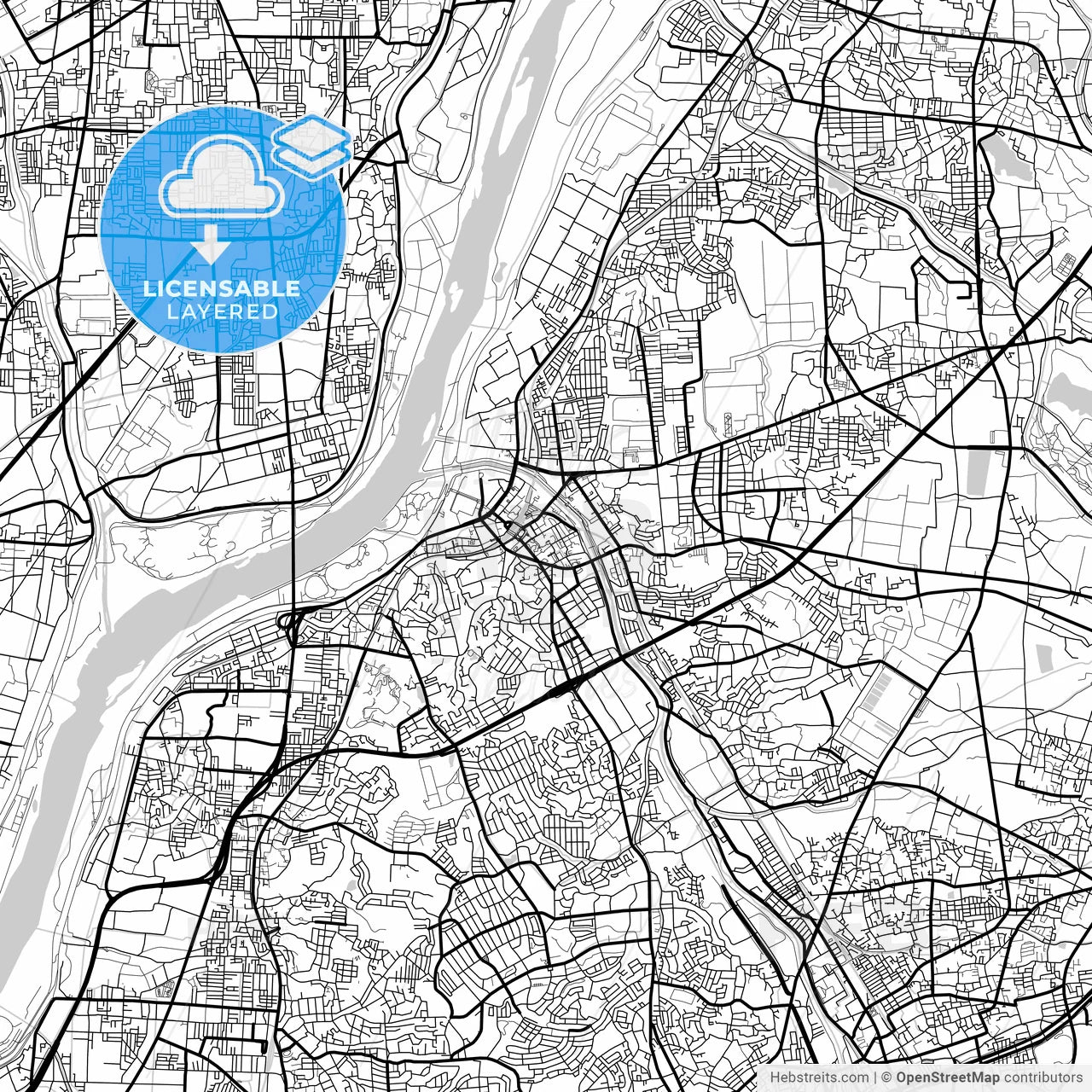 Layered PDF map of Hirakata, Osaka, Japan