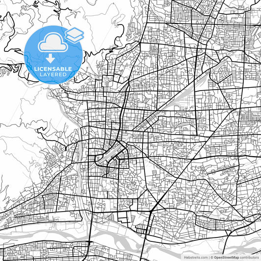 Layered PDF map of Nagano, Nagano, Japan
