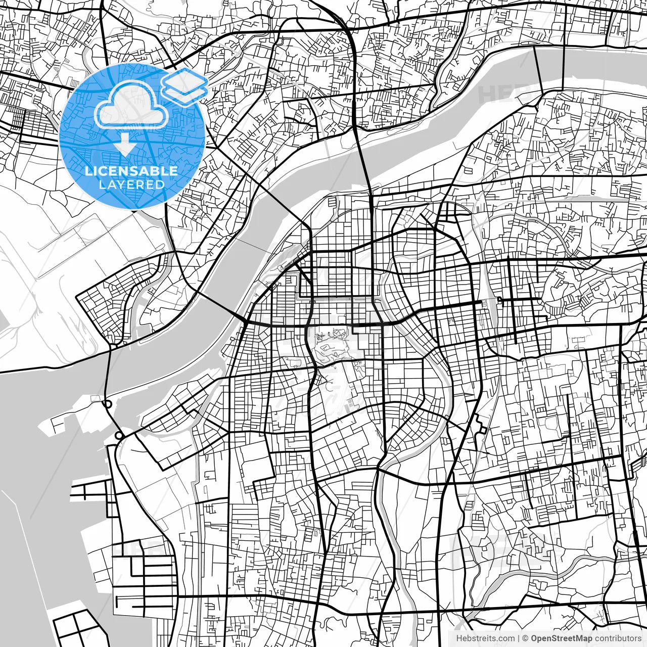 Layered PDF map of Wakayama, Wakayama, Japan