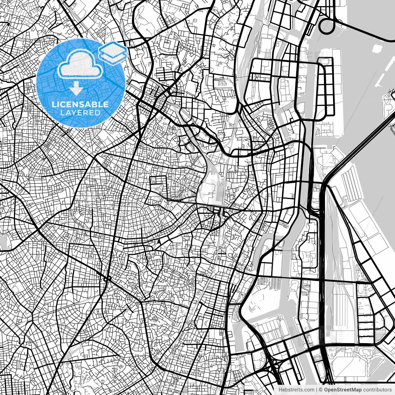 Layered PDF map of Shinagawa, Tokyo, Japan