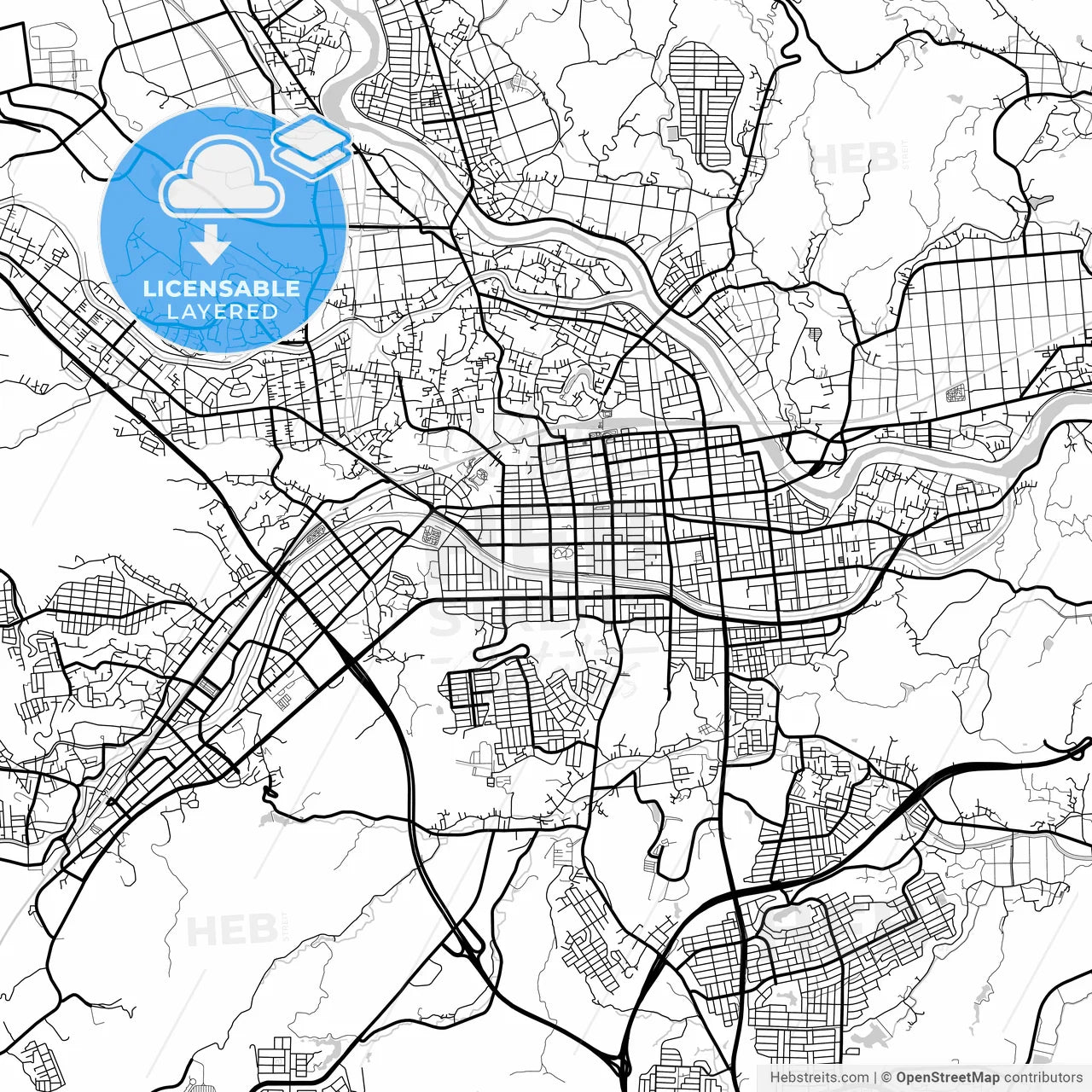 Layered PDF map of Iwaki, Fukushima, Japan