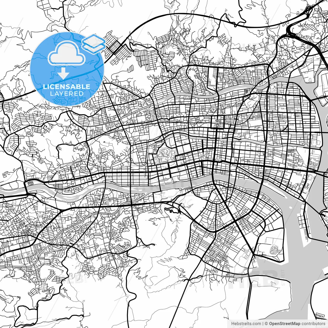 Layered PDF map of Kōchi, Kōchi, Japan