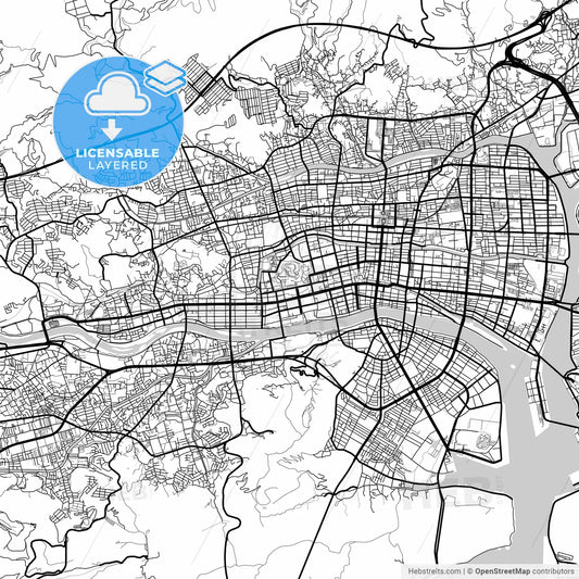 Layered PDF map of Kōchi, Kōchi, Japan