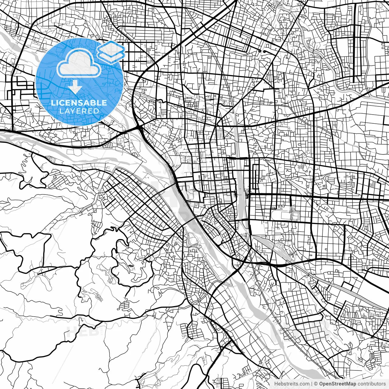 Layered PDF map of Takasaki, Gunma, Japan