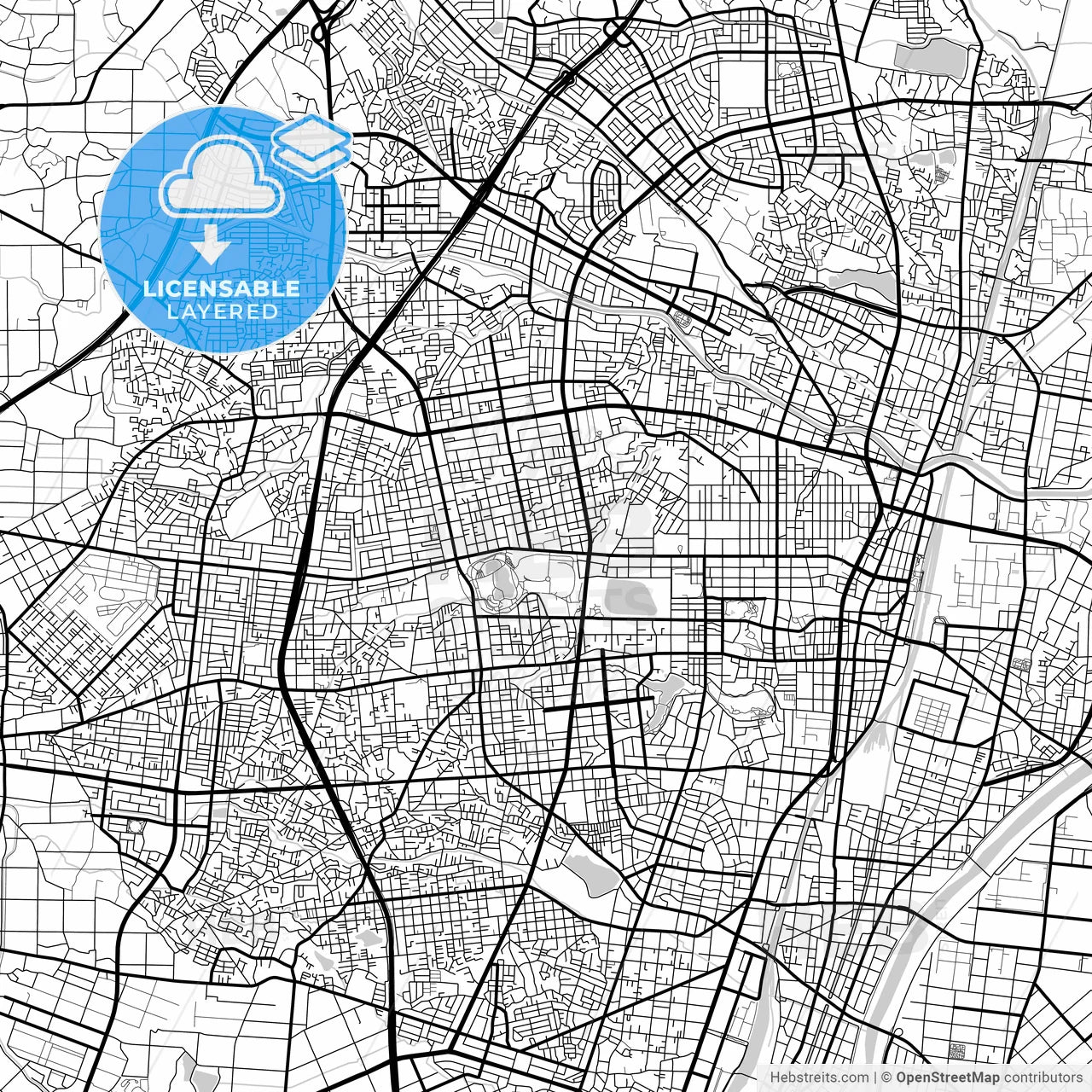 Layered PDF map of Kōriyama, Fukushima, Japan