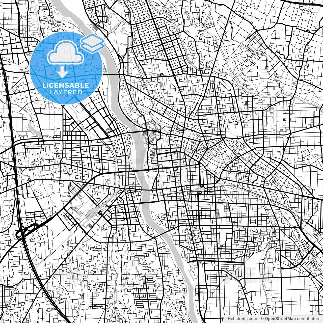 Layered PDF map of Maebashi, Gunma, Japan