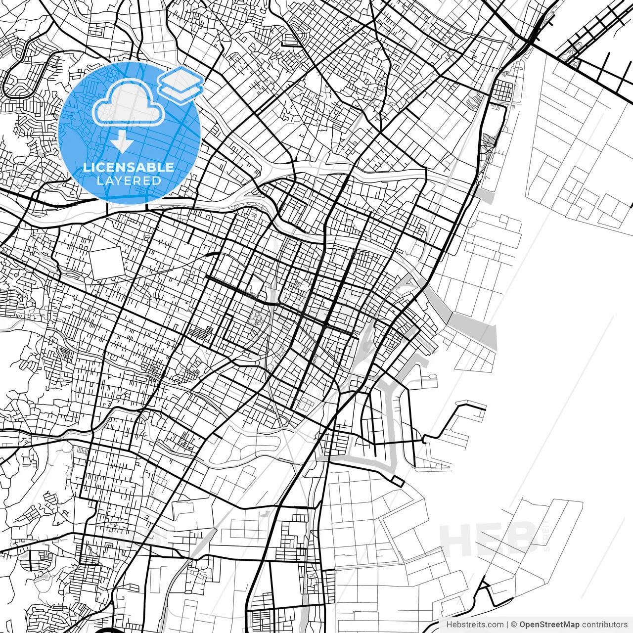 Layered PDF map of Yokkaichi, Mie, Japan