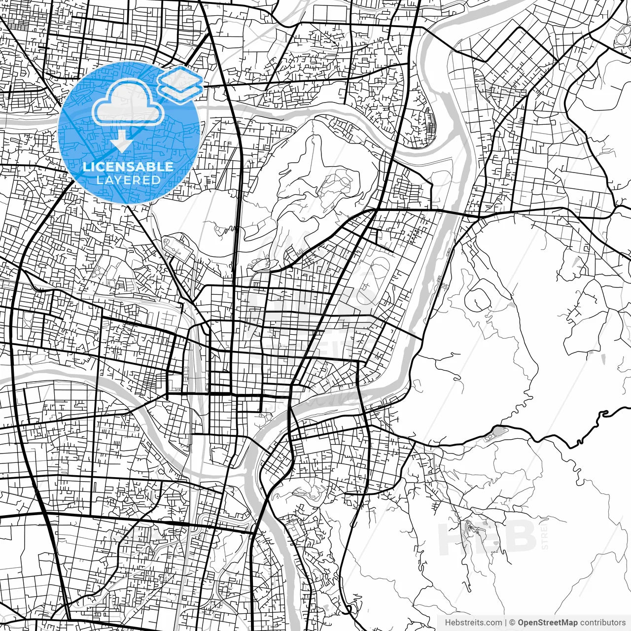 Layered PDF map of Fukushima, Fukushima, Japan