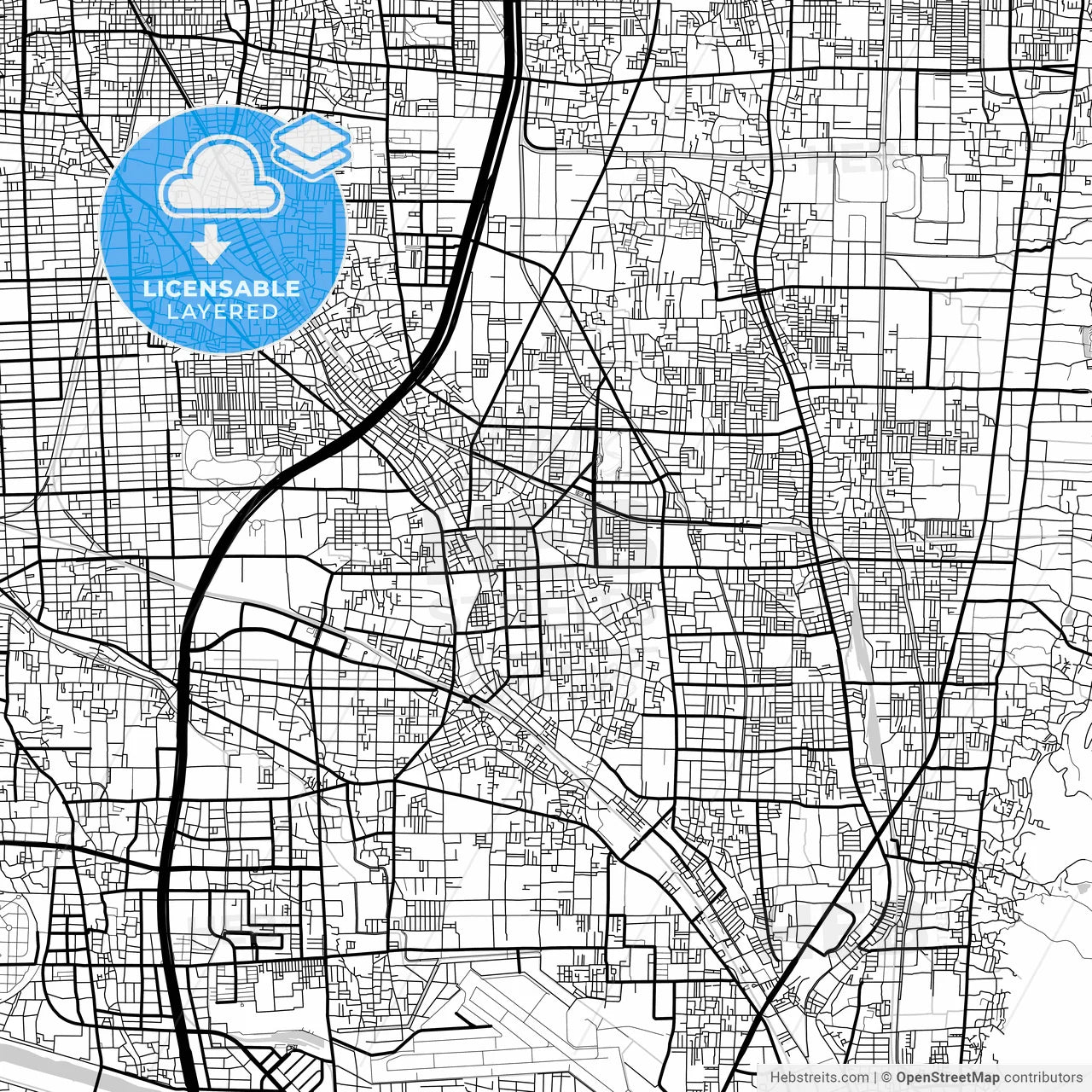 Layered PDF map of Yao, Osaka, Japan