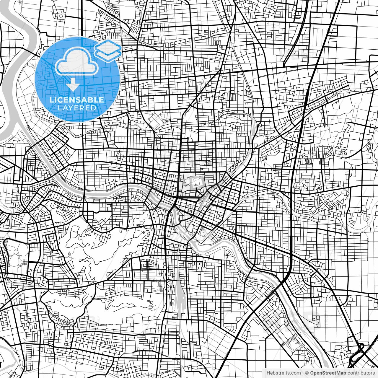 Layered PDF map of Fukui, Fukui, Japan
