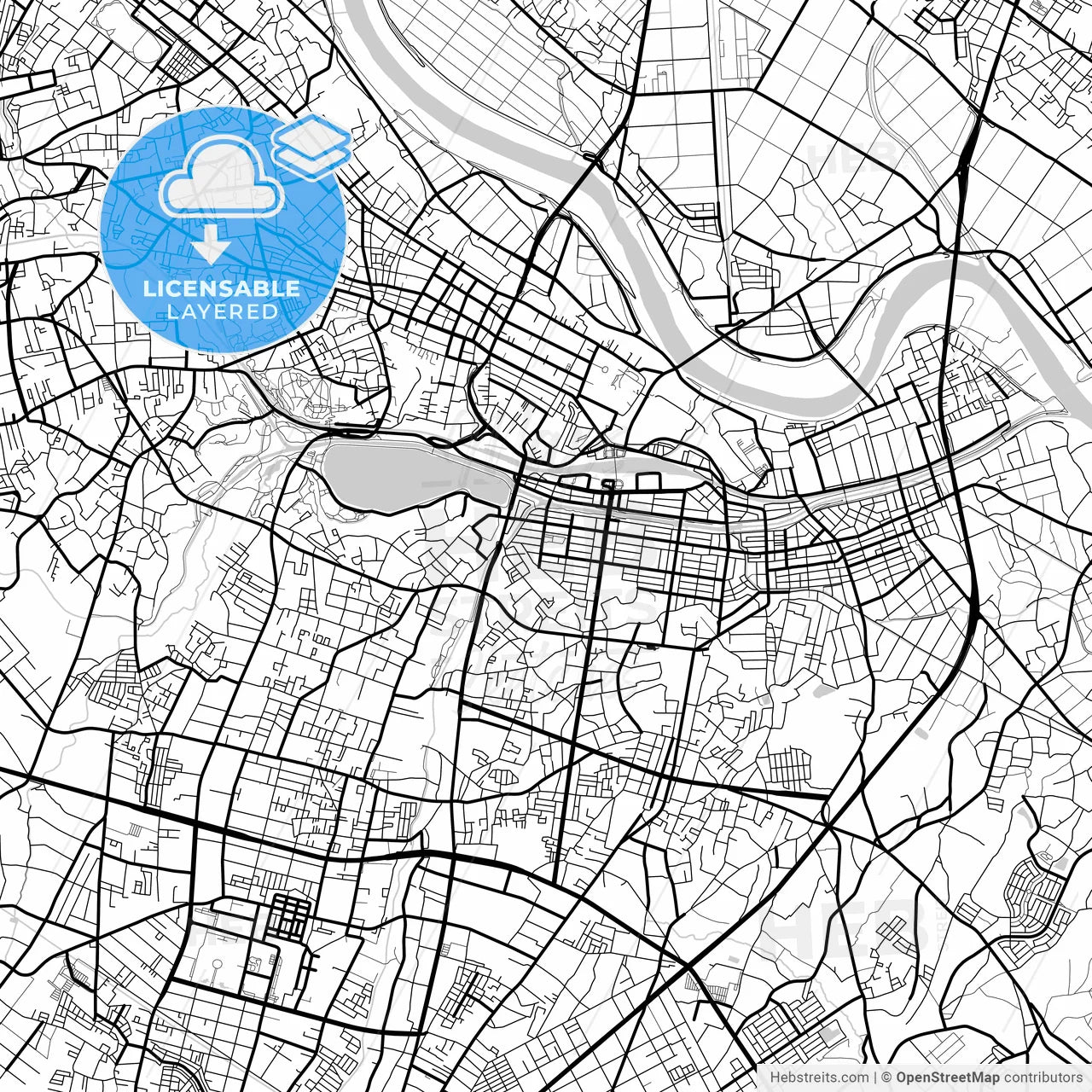 Layered PDF map of Mito, Ibaraki, Japan
