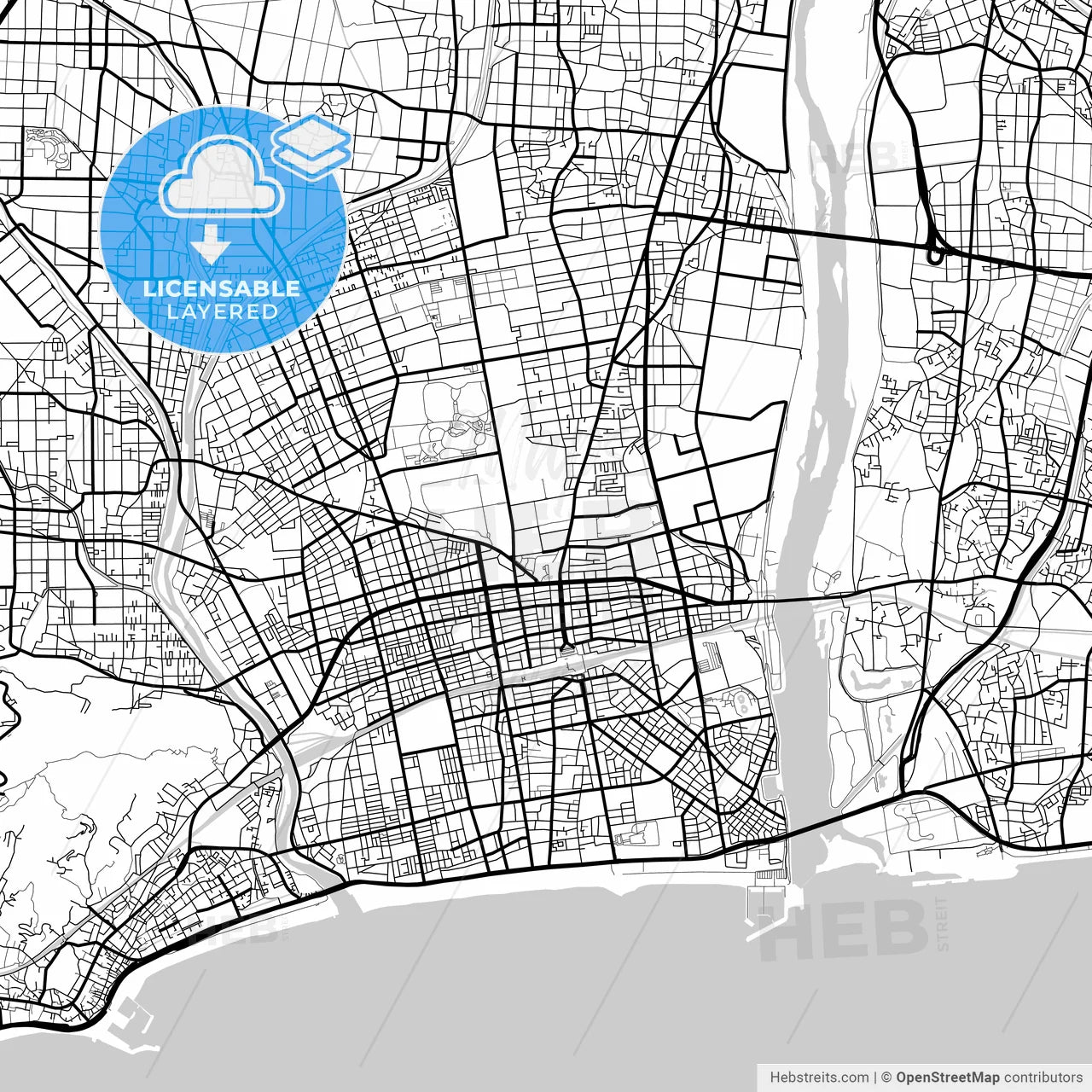 Layered PDF map of Hiratsuka, Kanagawa, Japan