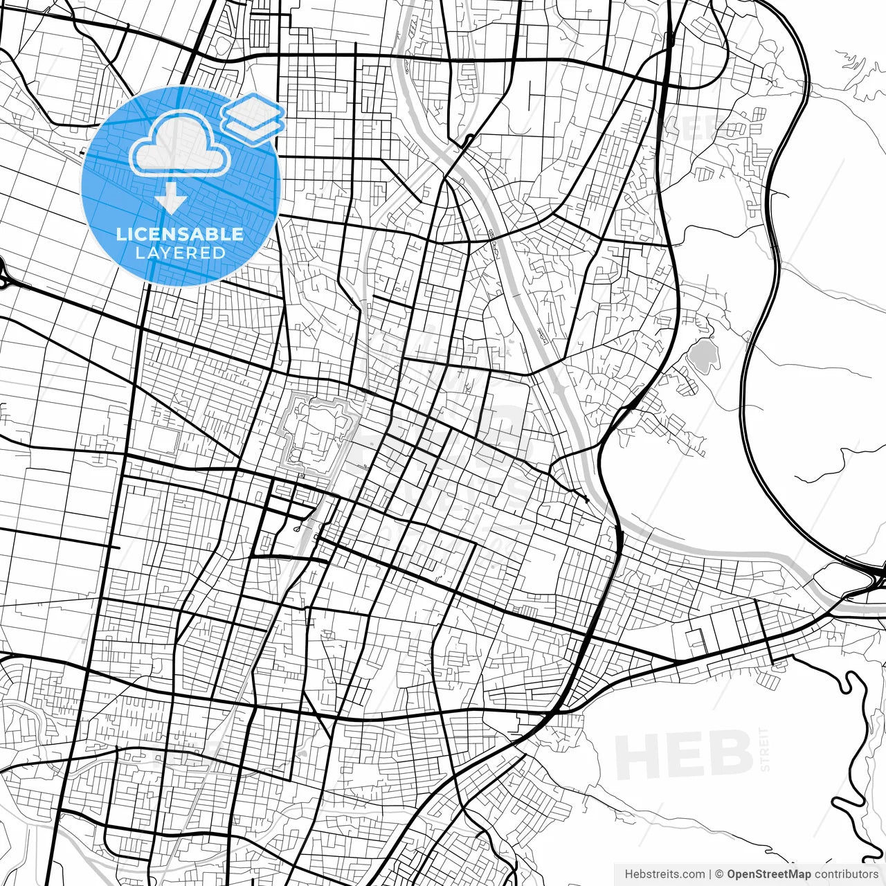 Layered PDF map of Yamagata, Yamagata, Japan