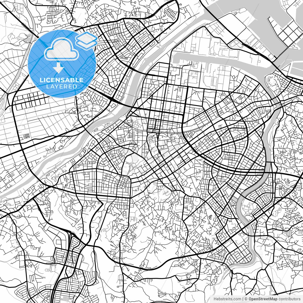 Layered PDF map of Hachinohe, Aomori, Japan