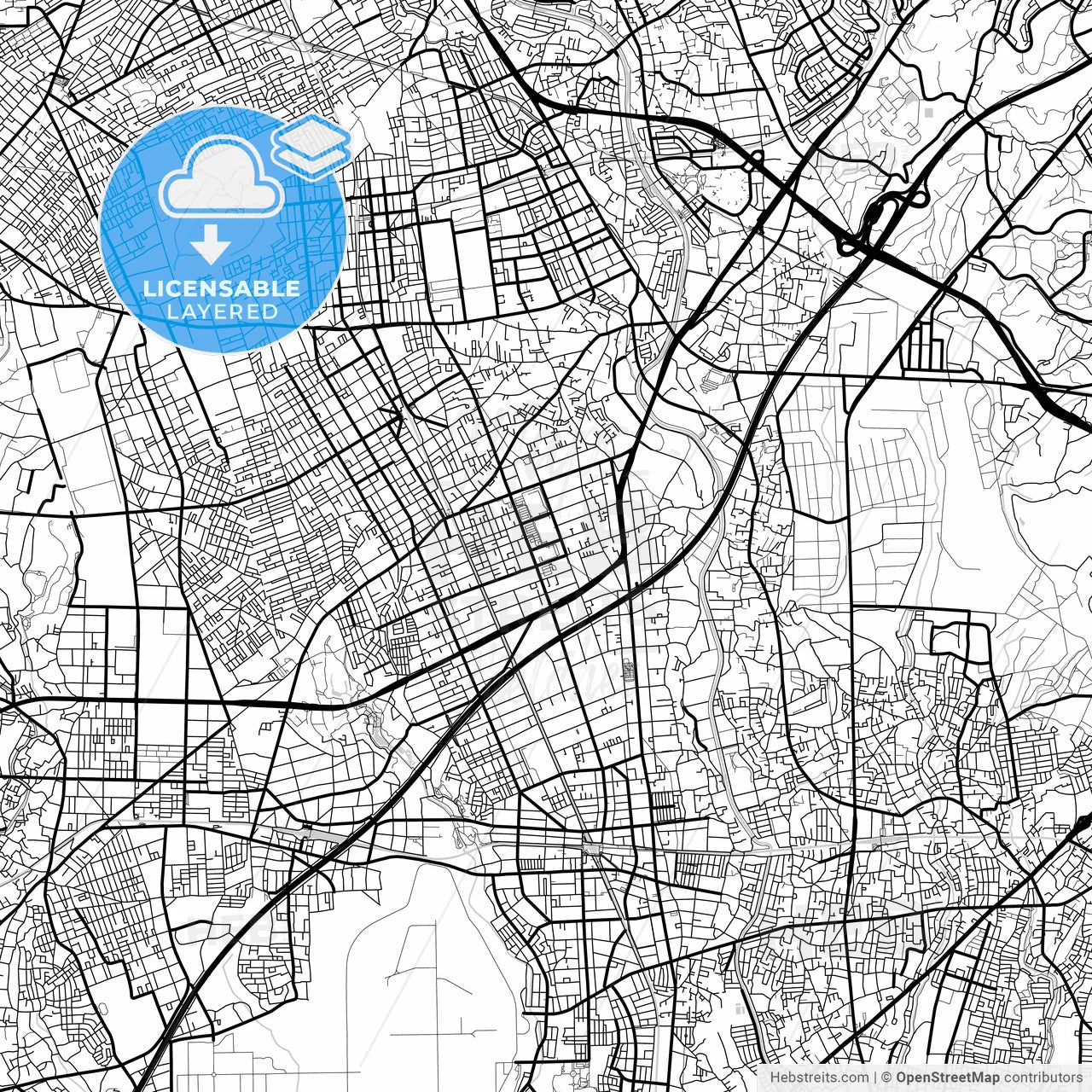 Layered PDF map of Yamato, Kanagawa, Japan