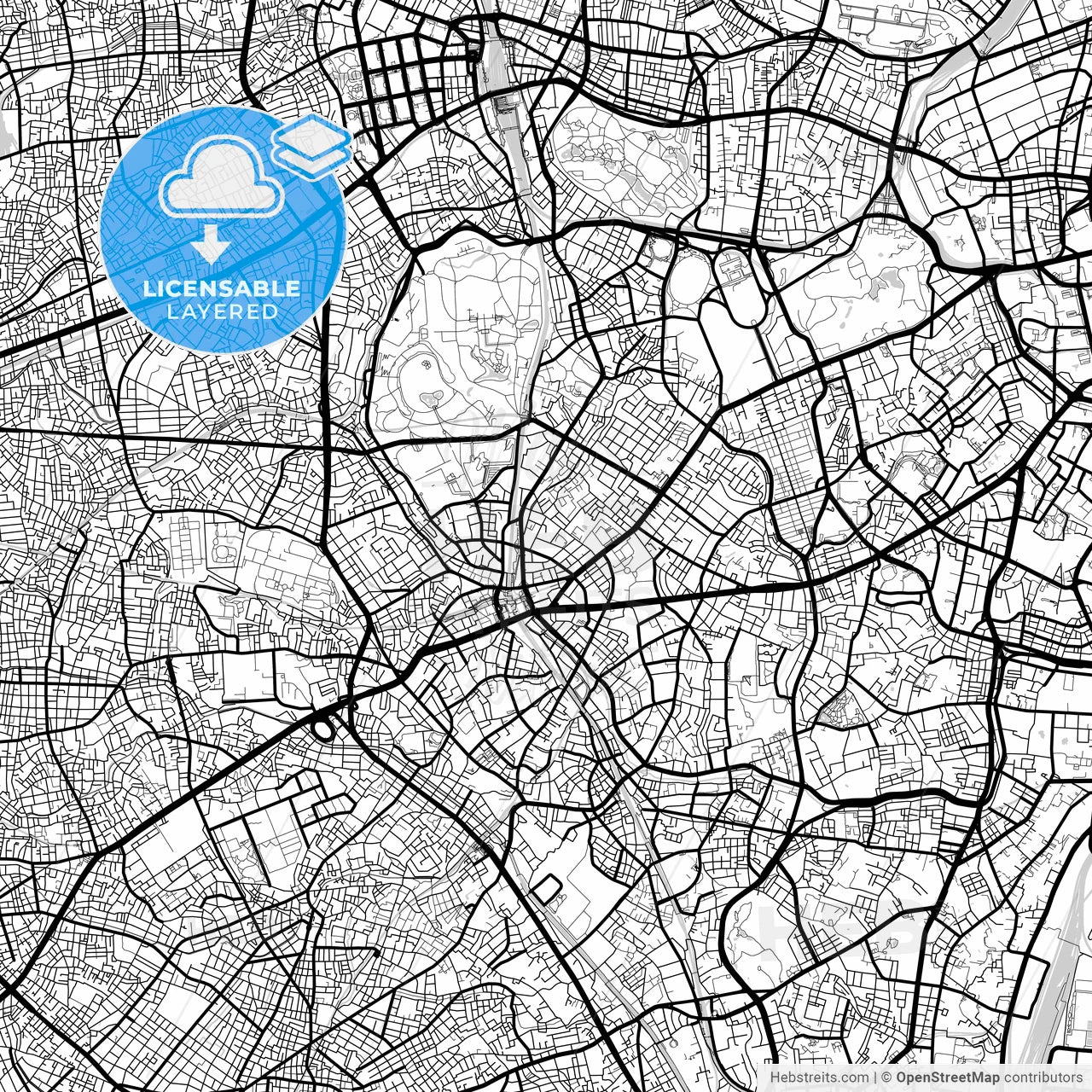 Layered PDF map of Shibuya, Tokyo, Japan