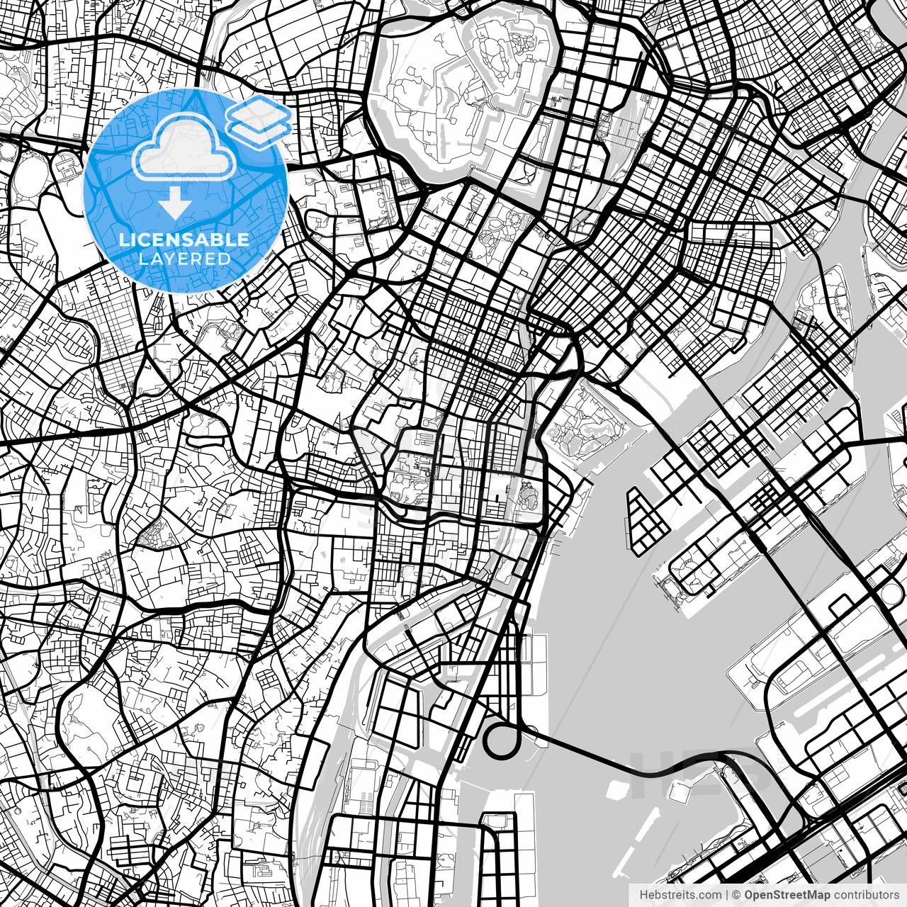 Layered PDF map of Minato, Tokyo, Japan