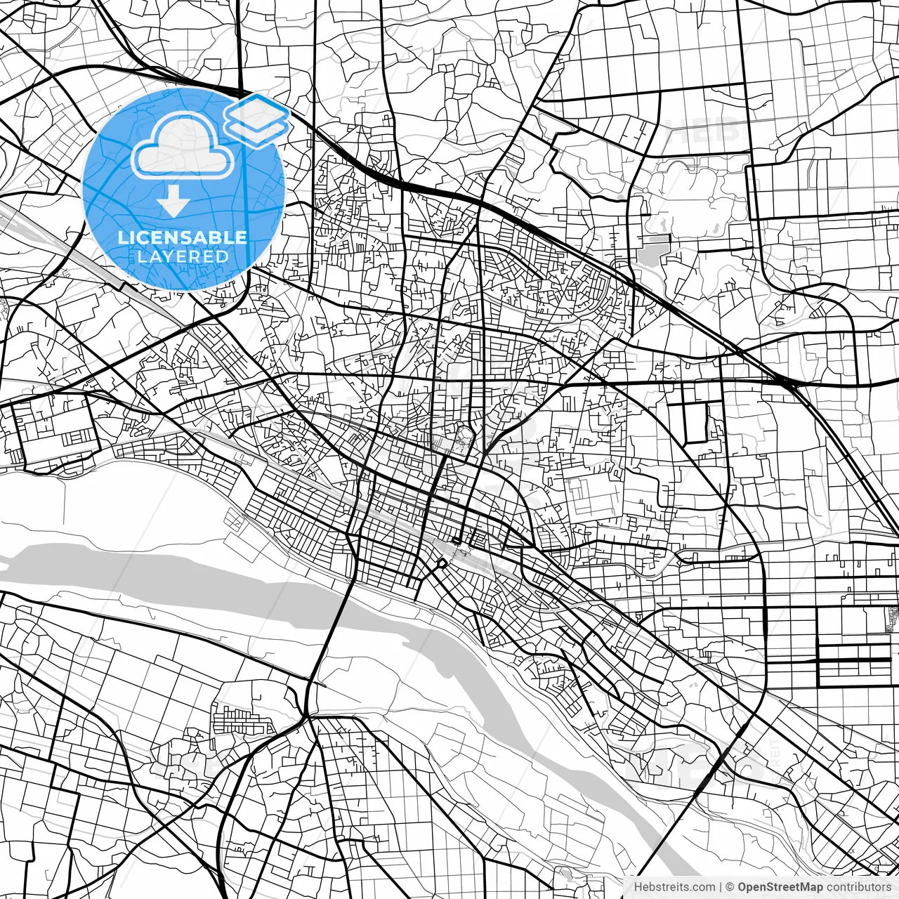 Layered PDF map of Kumagaya, Saitama, Japan