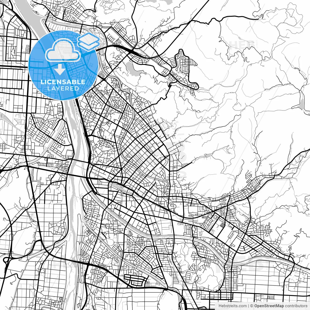 Layered PDF map of Tottori, Tottori, Japan