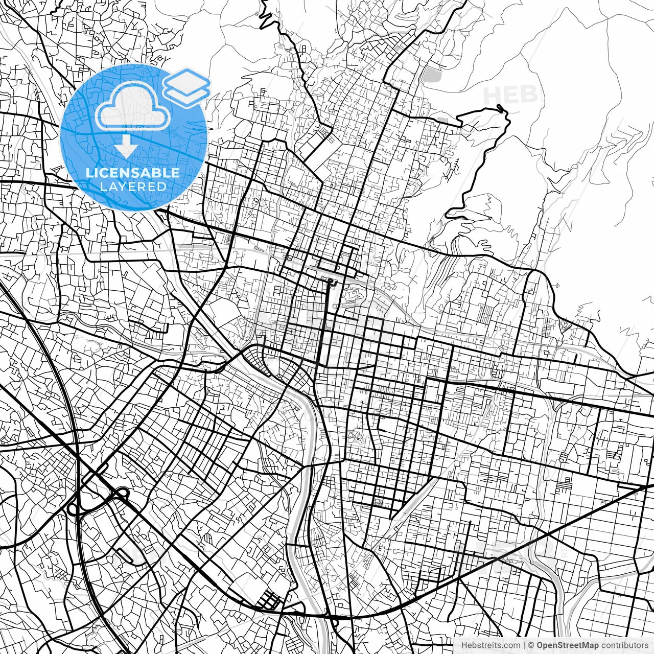 Layered PDF map of Kōfu, Yamanashi, Japan