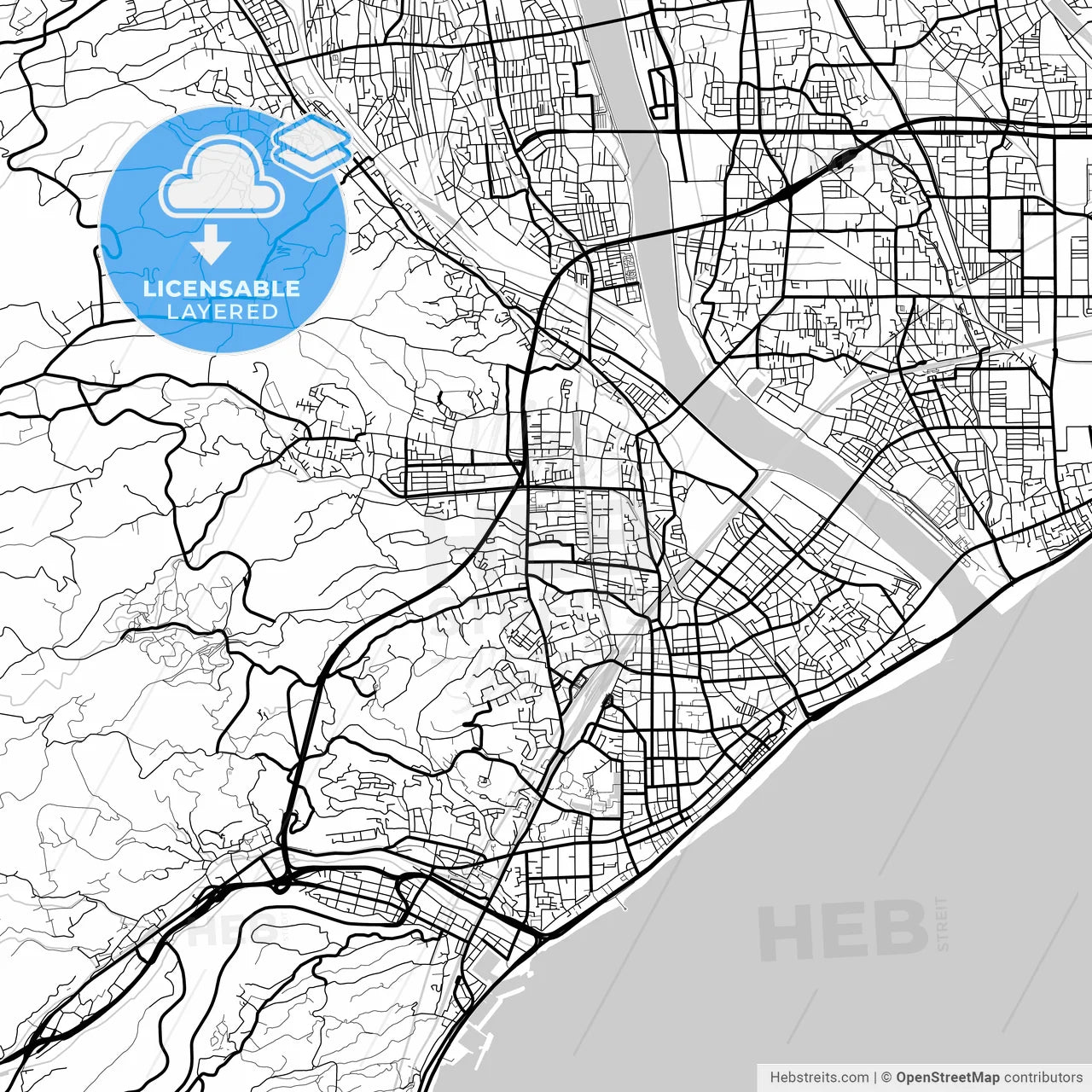 Layered PDF map of Odawara, Kanagawa, Japan