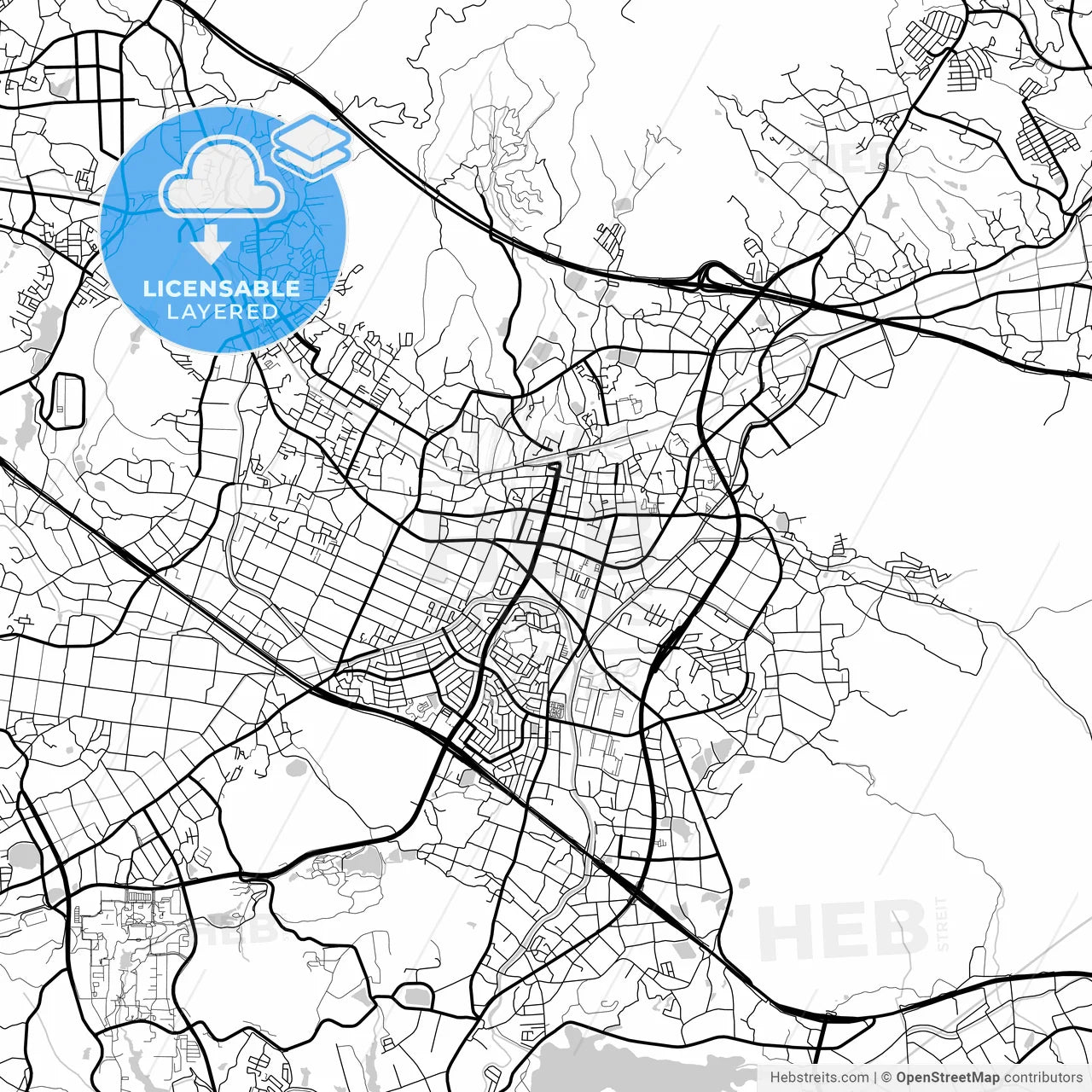 Layered PDF map of Higashihiroshima, Hiroshima, Japan