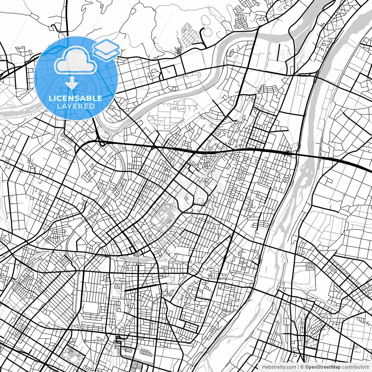Layered PDF map of Takaoka, Toyama, Japan