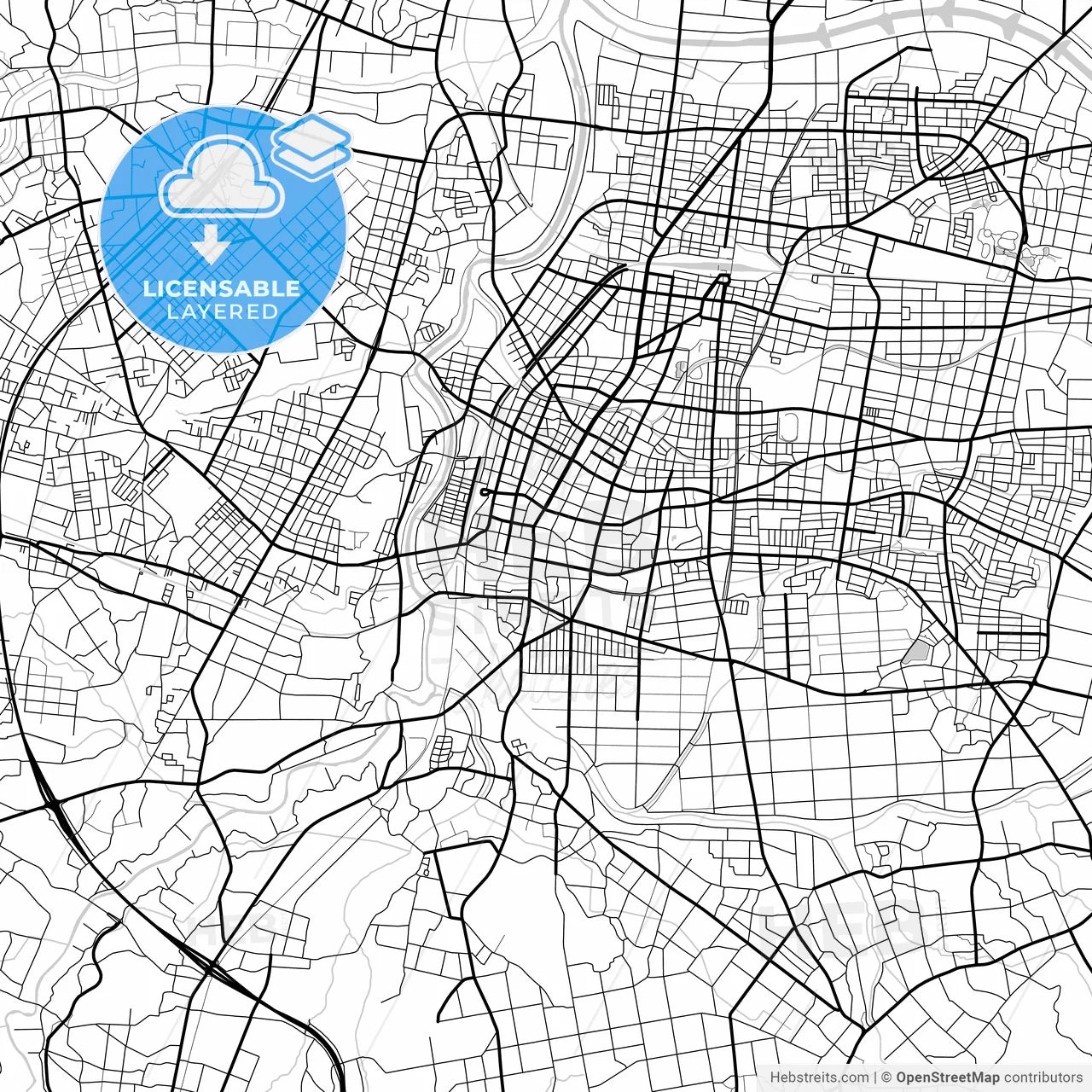 Layered PDF map of Miyakonojō, Miyazaki, Japan