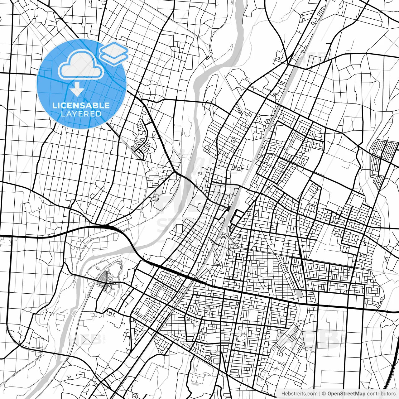 Layered PDF map of Oyama, Tochigi, Japan