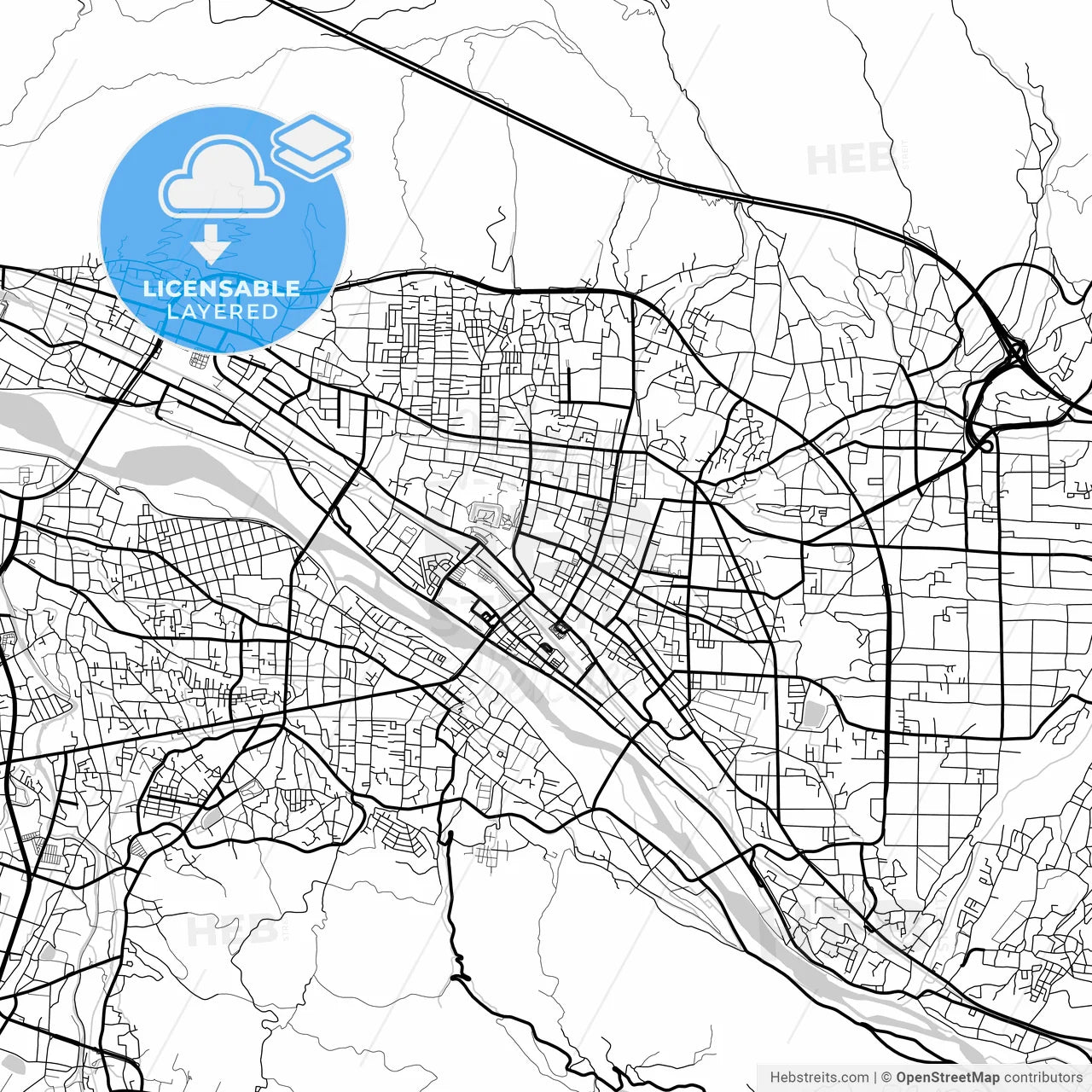 Layered PDF map of Ueda, Nagano, Japan