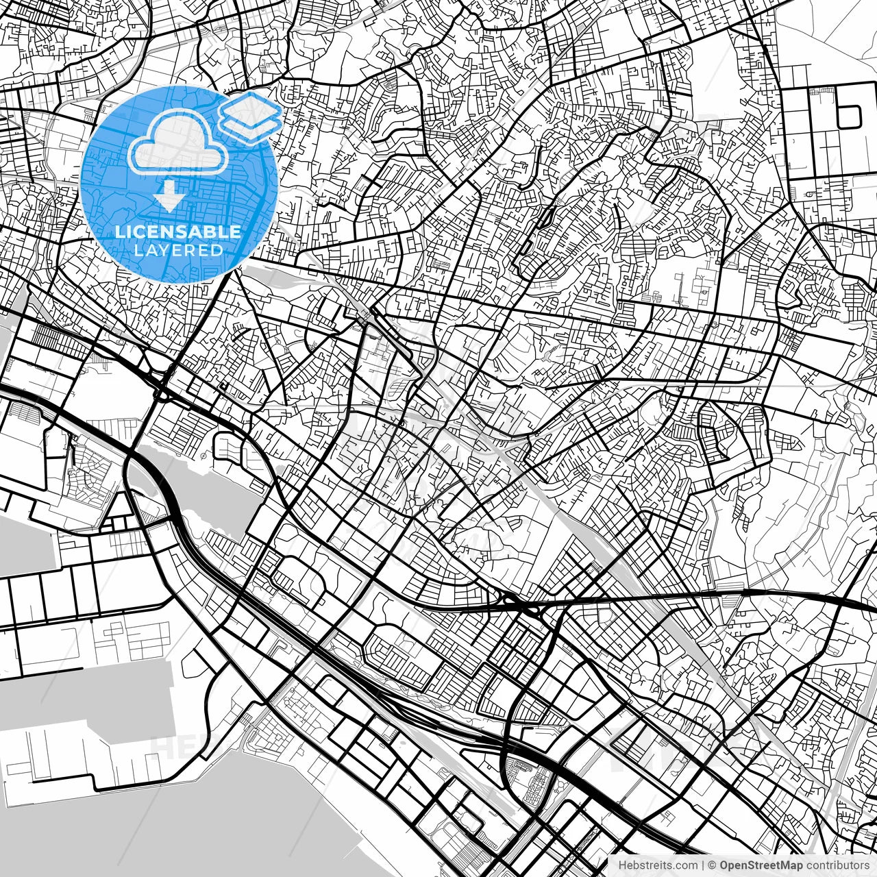 Layered PDF map of Narashino, Chiba, Japan