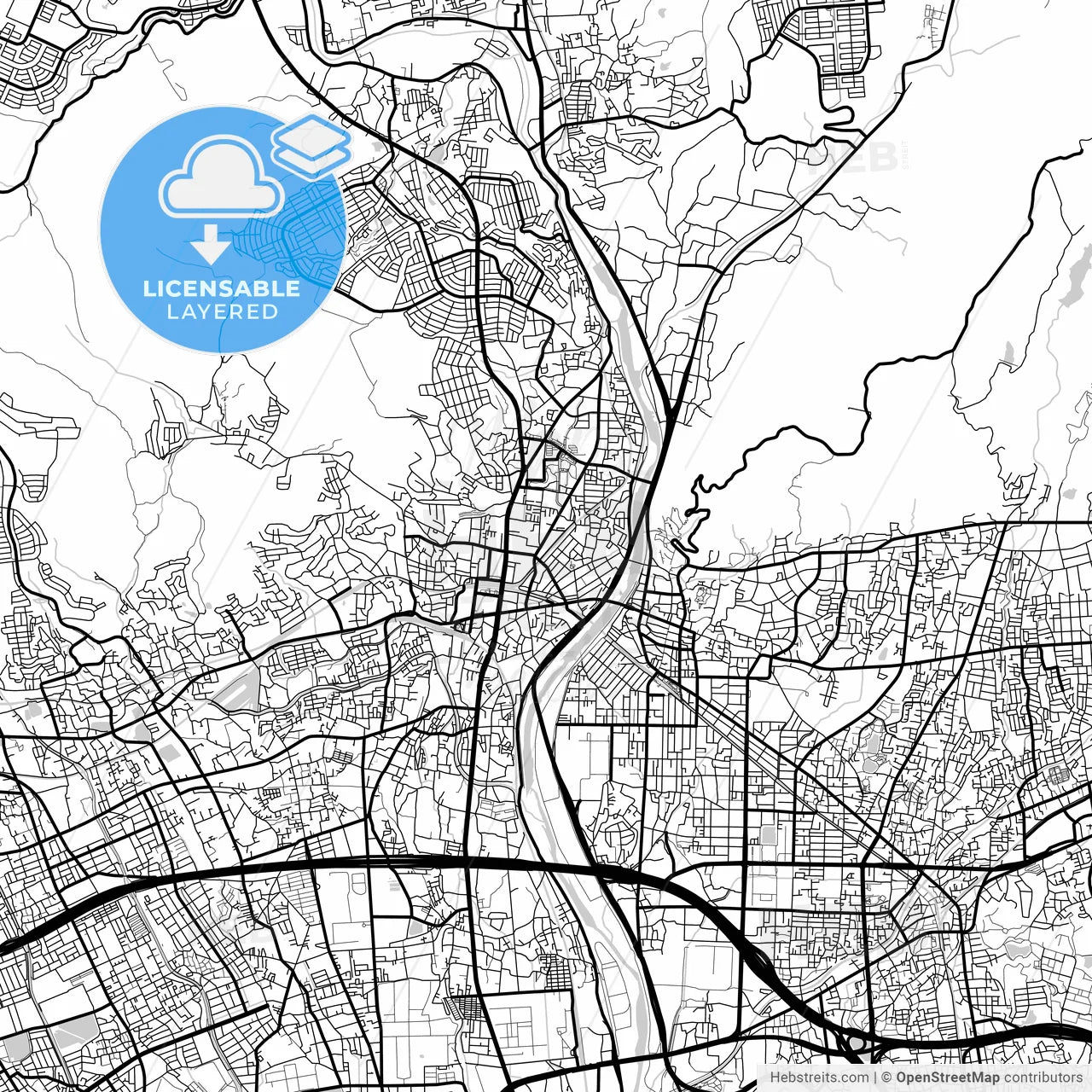 Layered PDF map of Kawanishi, Hyōgo, Japan