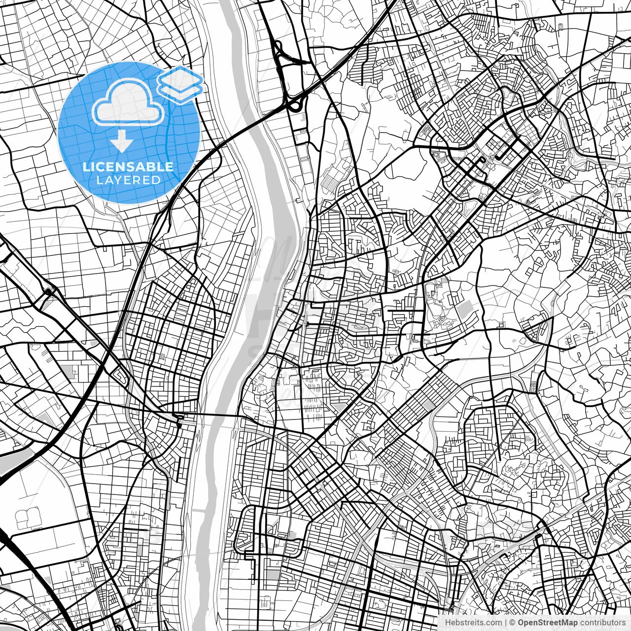 Layered PDF map of Nagareyama, Chiba, Japan