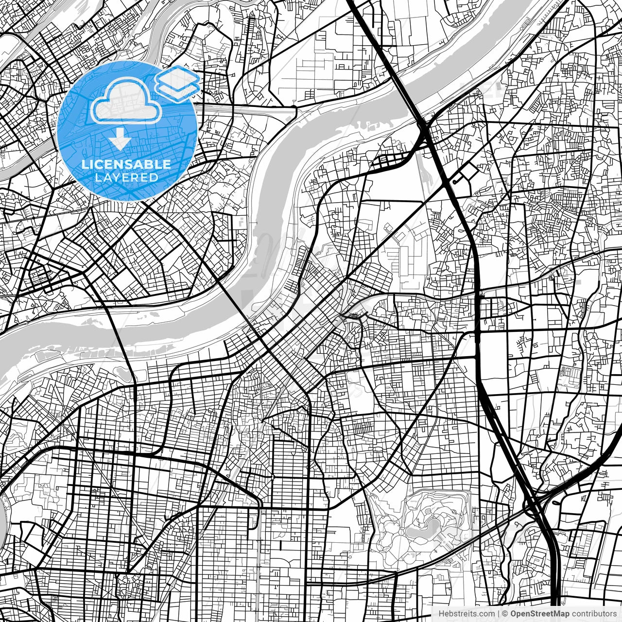 Layered PDF map of Moriguchi, Osaka, Japan