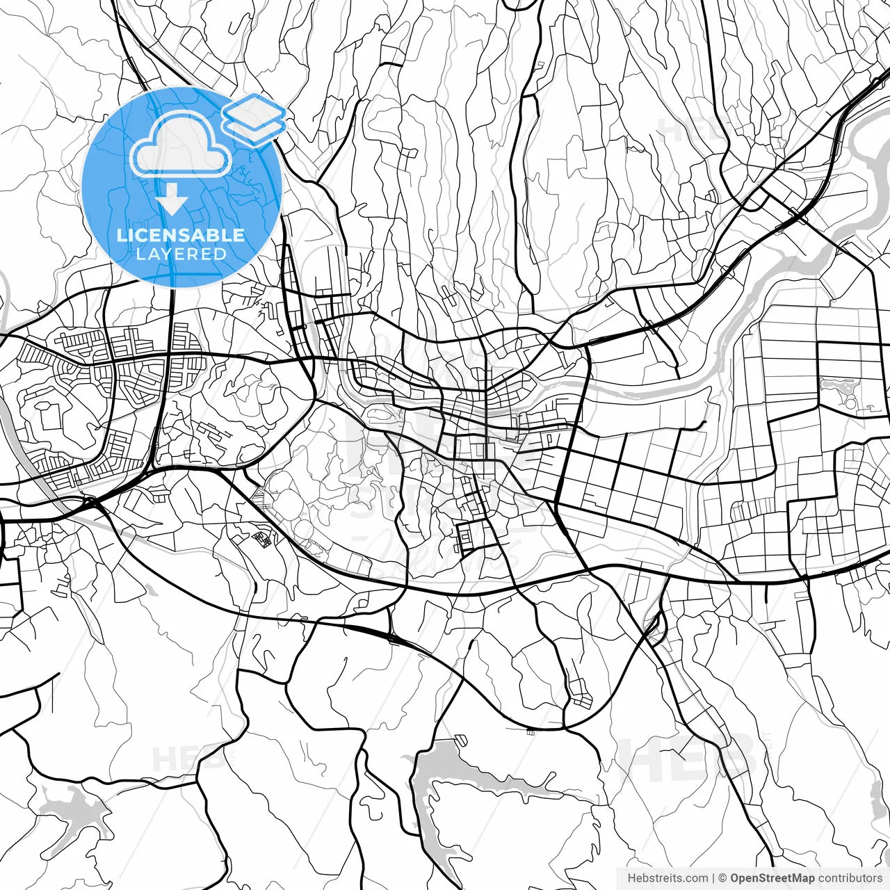 Layered PDF map of Isahaya, Nagasaki, Japan