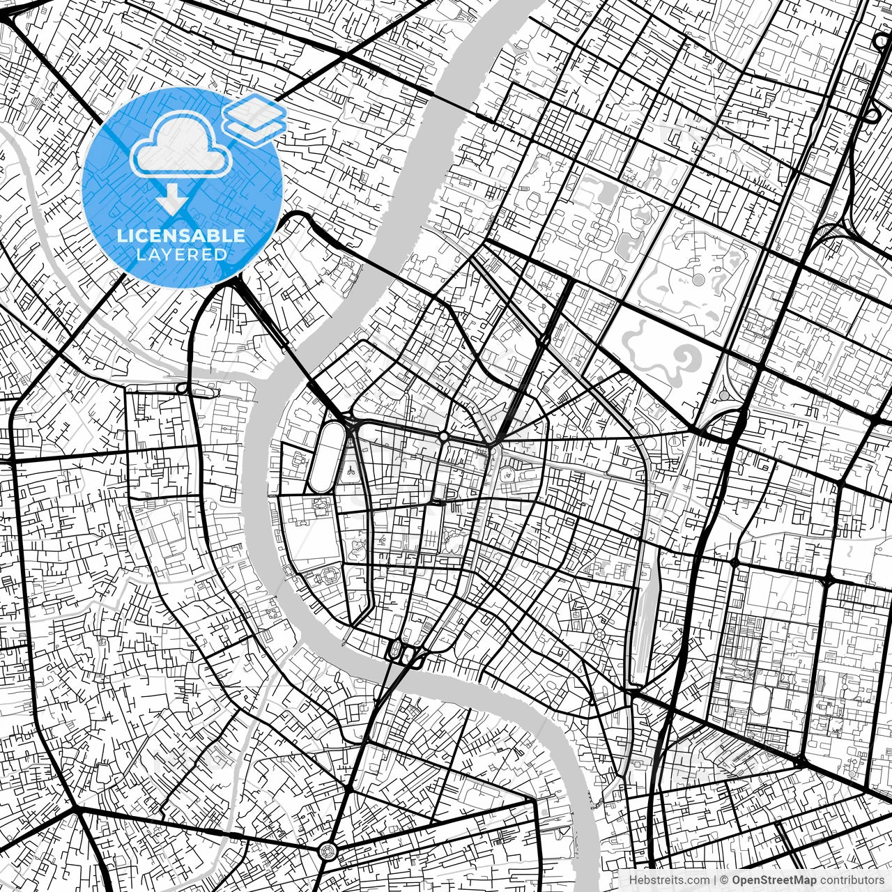 Layered PDF map of Bangkok, Bangkok, Thailand