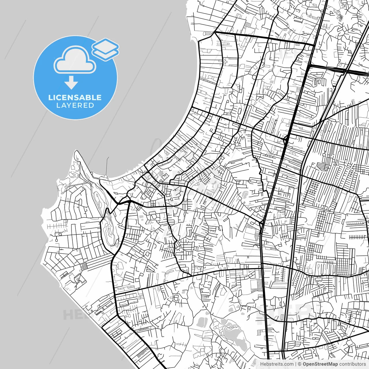Layered PDF map of Pattaya, Chonburi, Thailand