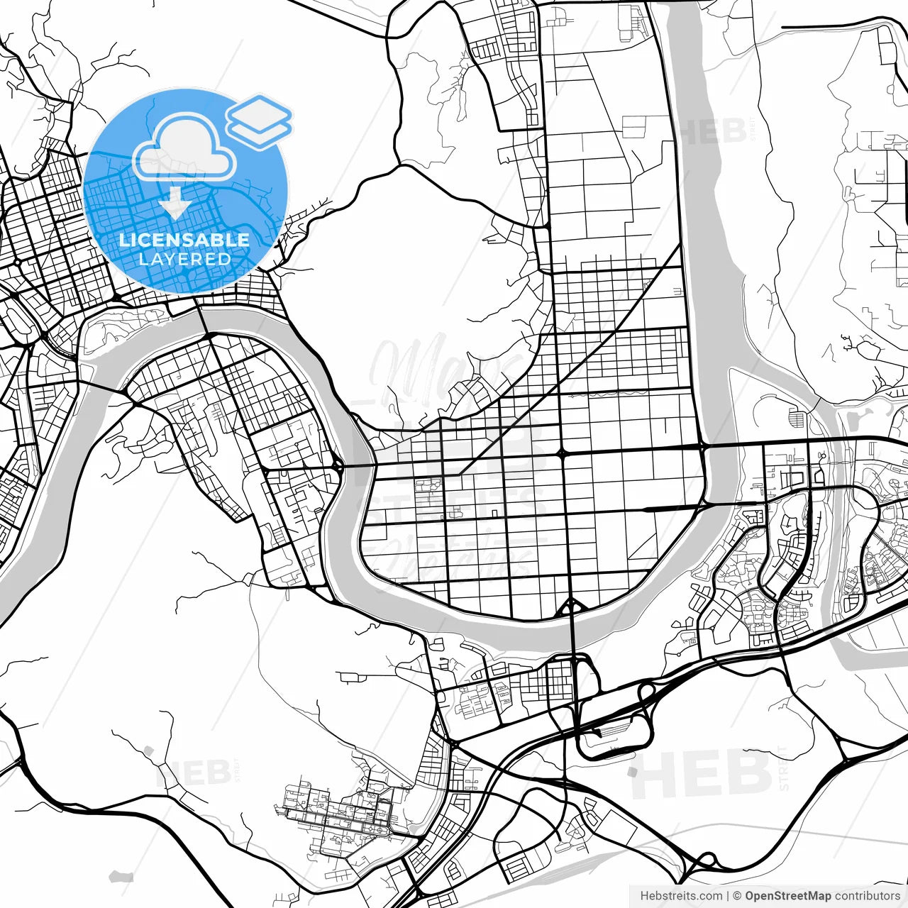 Layered PDF map of Jinju, South Gyeongsang, South Korea