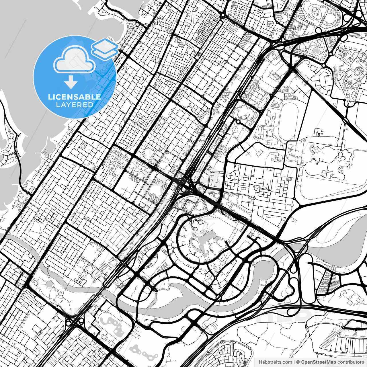 Layered PDF map of Dubai  , United Arab Emirates