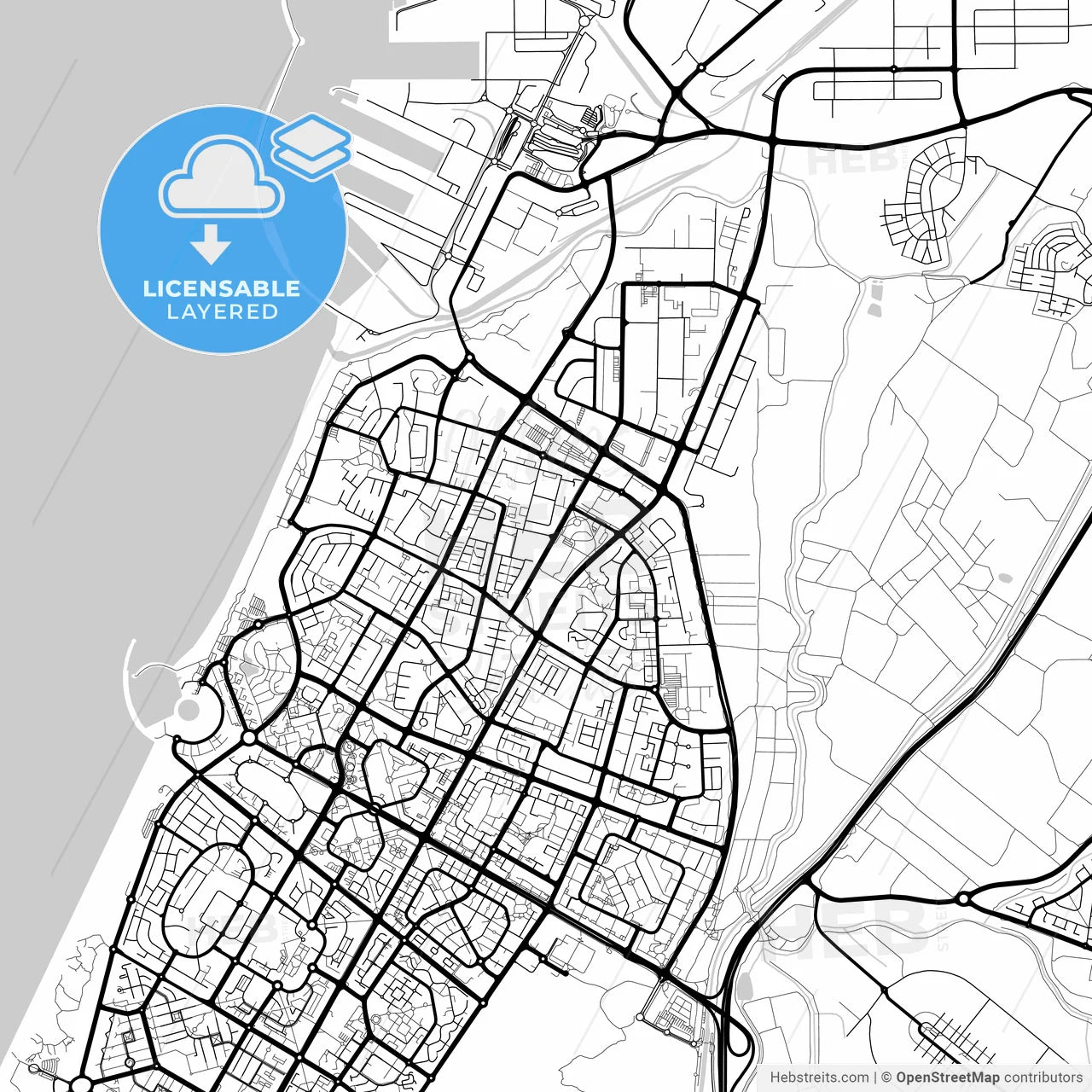 Layered PDF map of Ashdod, South, Israel