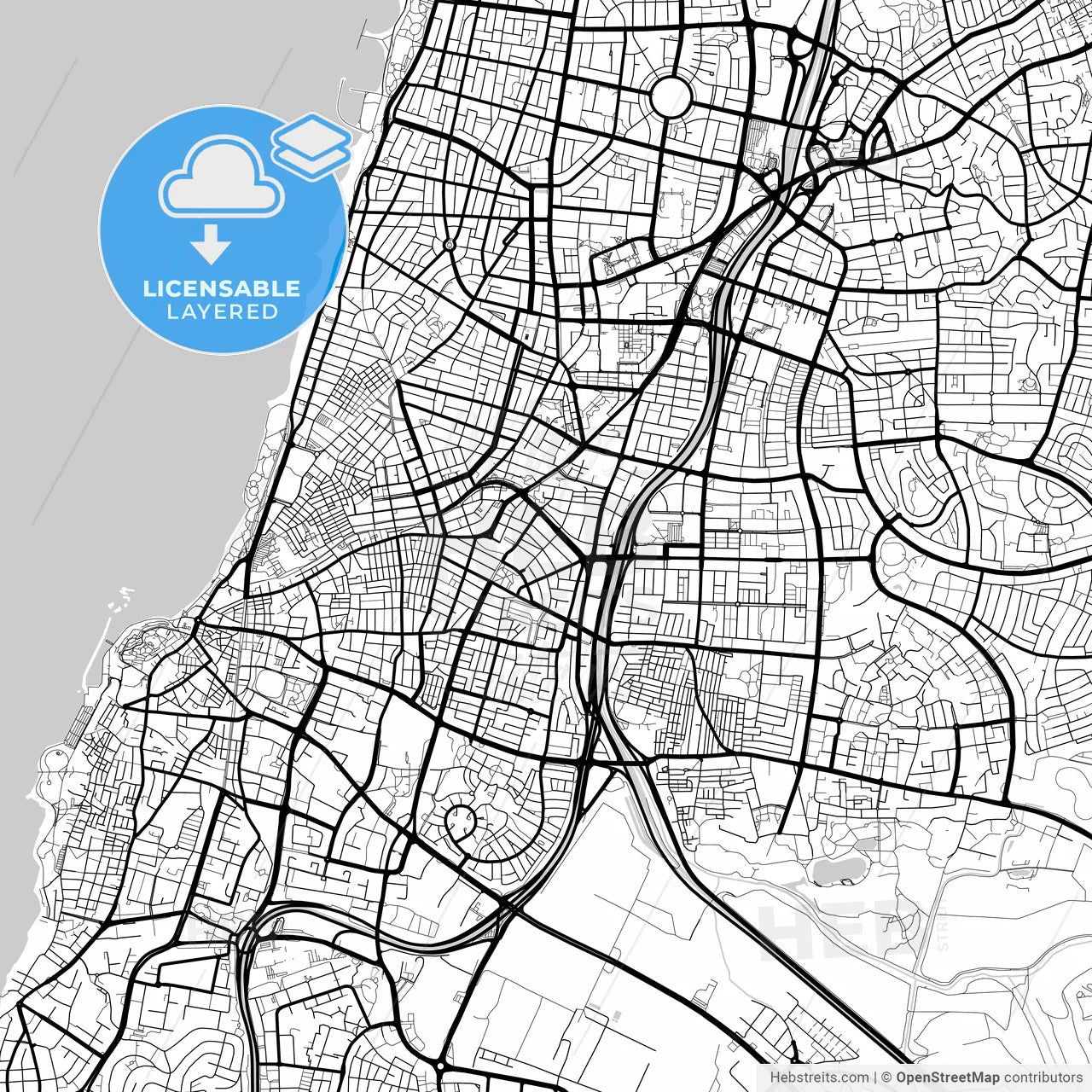 Layered PDF map of Bnei Brak, Tel Aviv, Israel