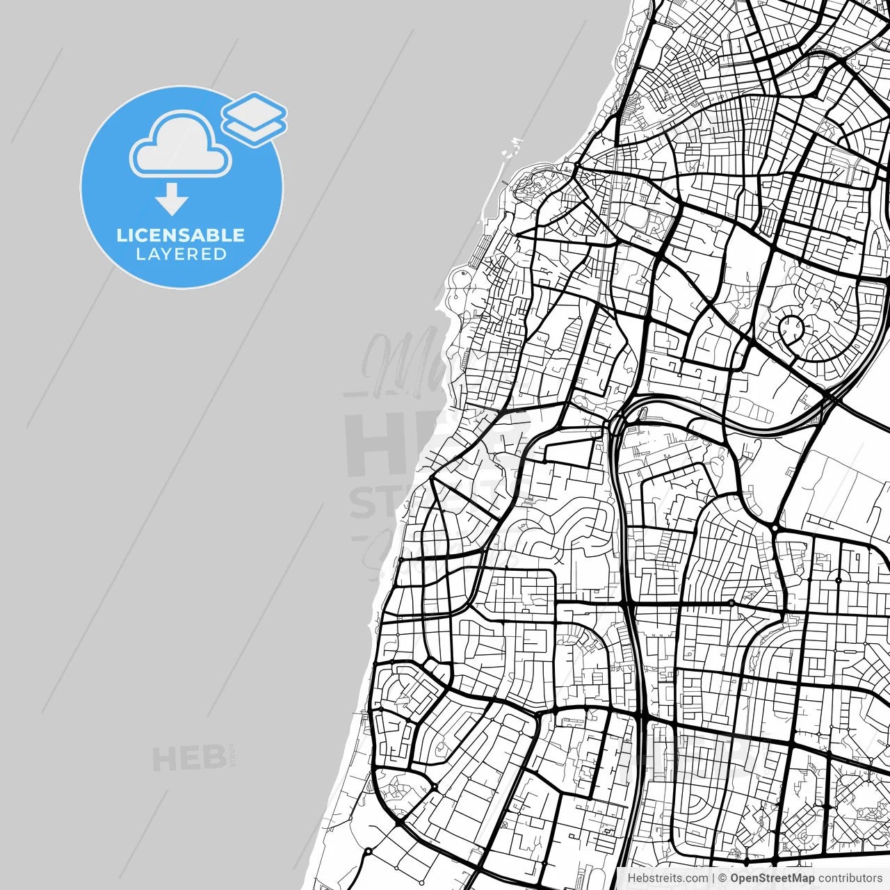 Layered PDF map of Bat Yam, Tel Aviv, Israel