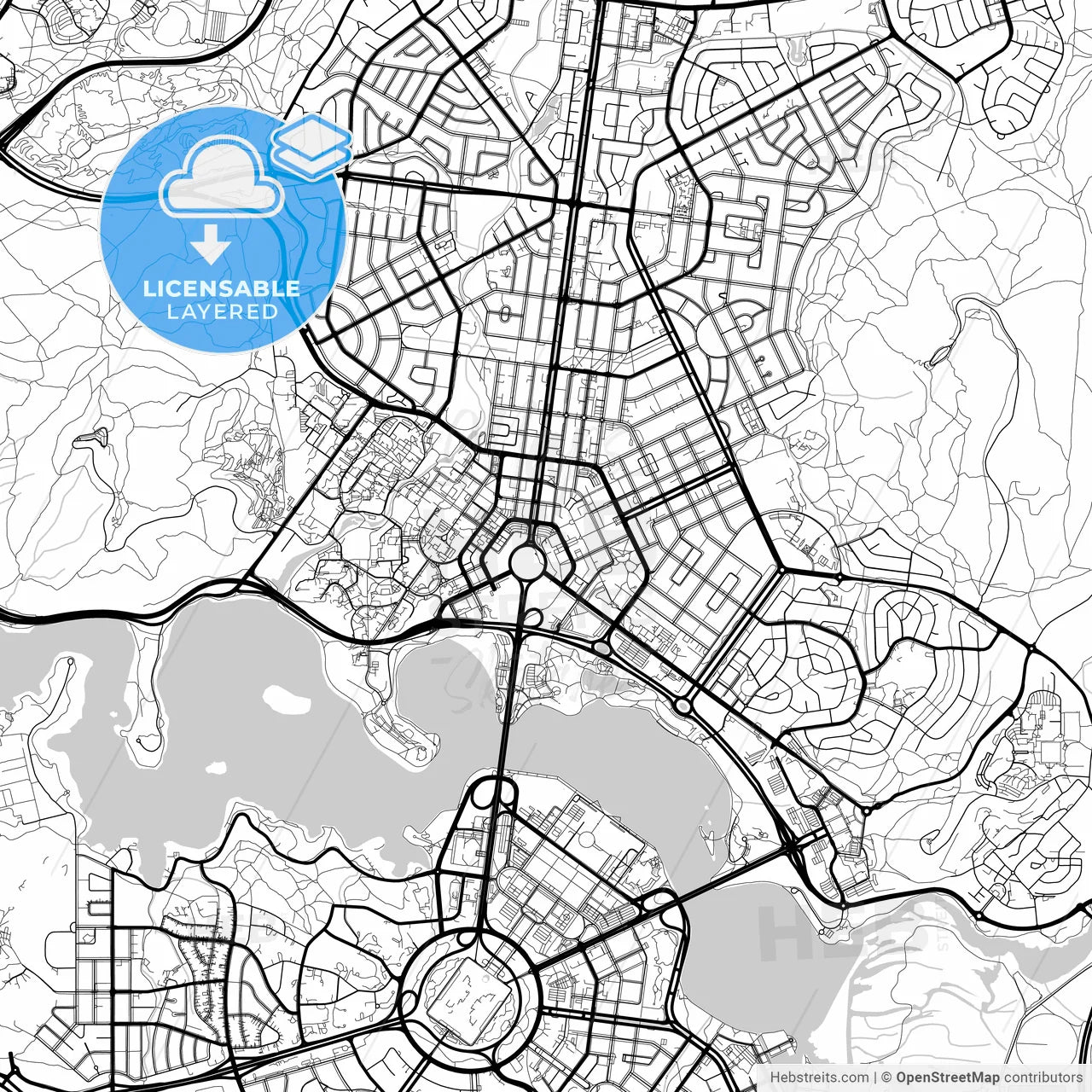 Layered PDF map of Canberra–Queanbeyan, Australian Capital Territory, Australia