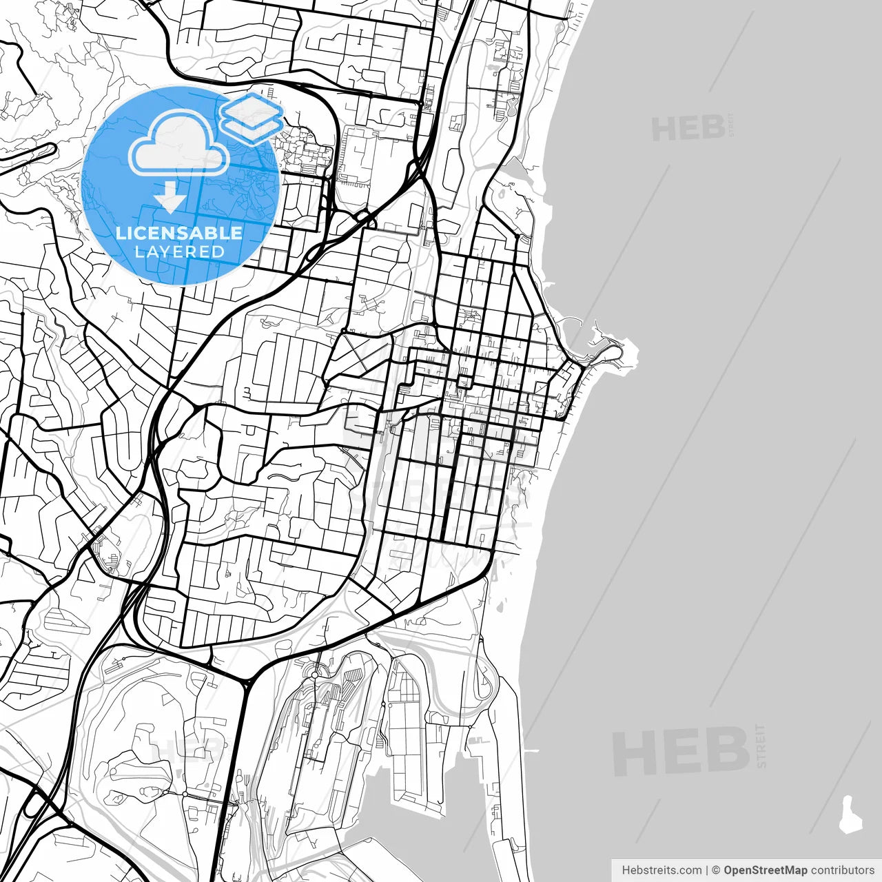 Layered PDF map of Wollongong, New South Wales, Australia