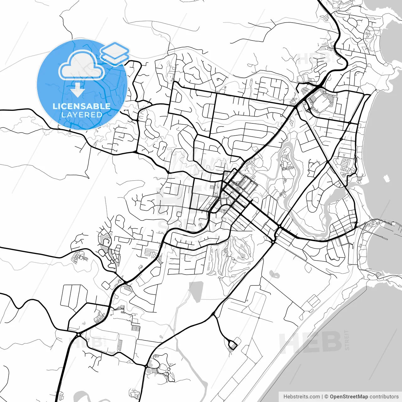 Layered PDF map of Coffs Harbour, New South Wales, Australia